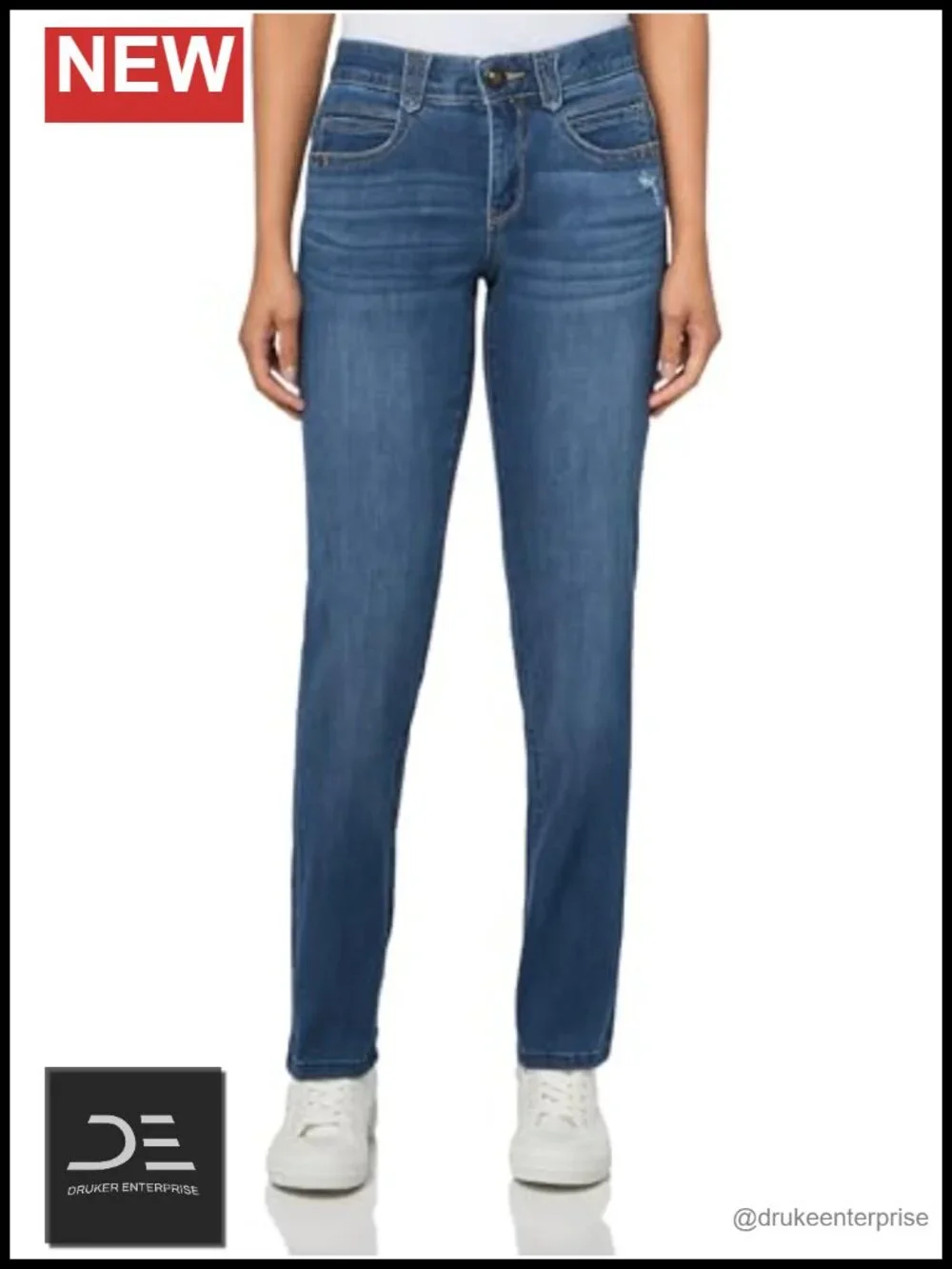 Straight Leg Jeans with Tummy Control, High Stretch, Mid Rise